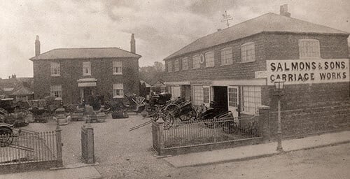 View of Salmons & Sons Carriage Works building and front courtyard from back in the 1800s